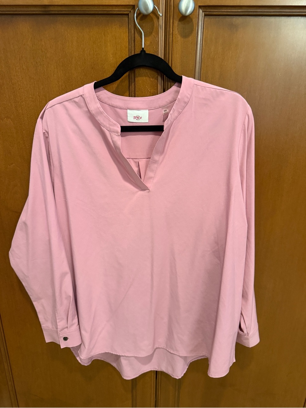 Relaxed Pink Split-Neck Tunic Top by